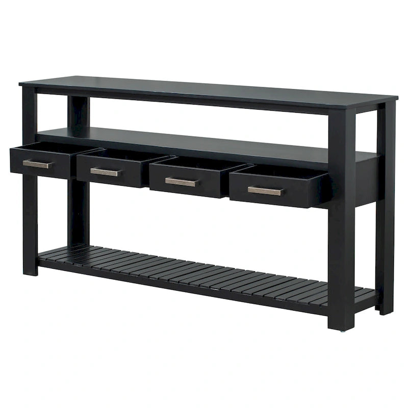 Console moderne avec 4 tiroirs et 2 étagères