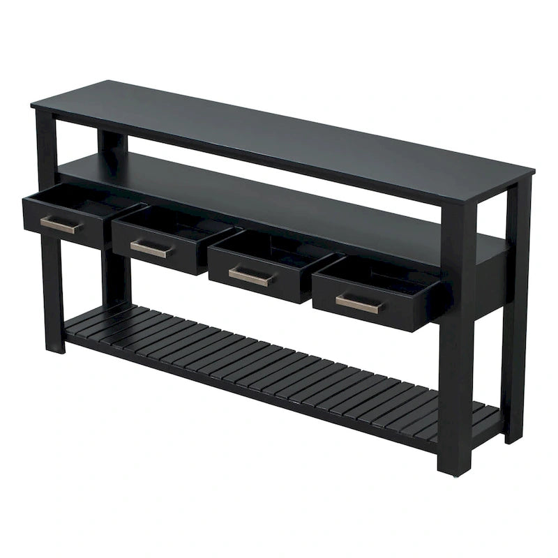 Console moderne avec 4 tiroirs et 2 étagères