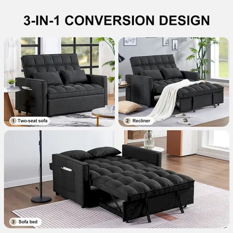 Canapé-lit convertible en tissu capitonné inclinable, longueur 76,5 po