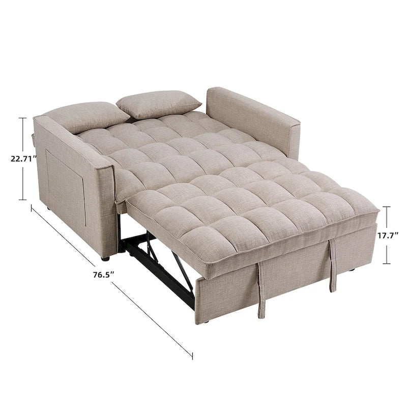 Canapé-lit convertible en tissu capitonné inclinable, longueur 76,5 po