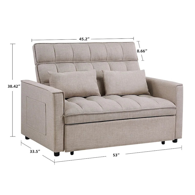 Canapé-lit convertible en tissu capitonné inclinable, longueur 76,5 po