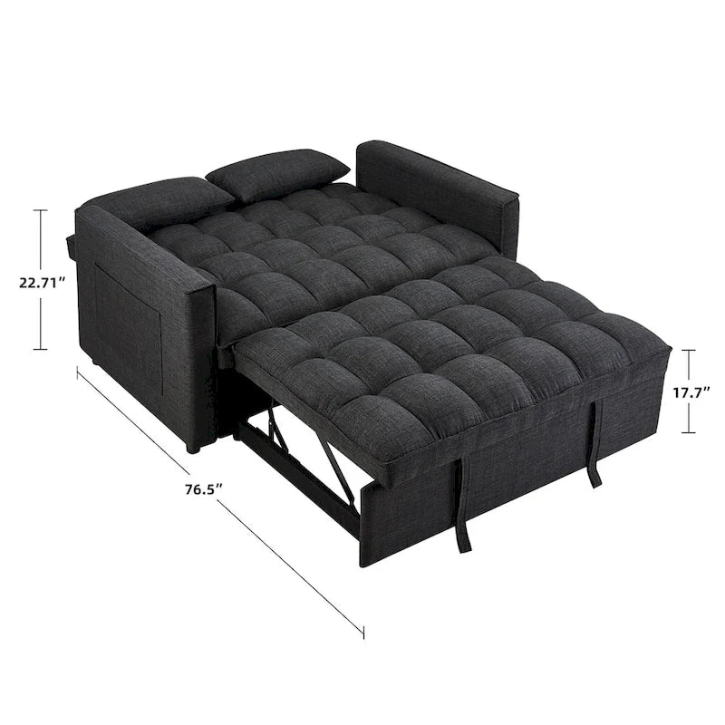 Canapé-lit convertible en tissu capitonné inclinable, longueur 76,5 po