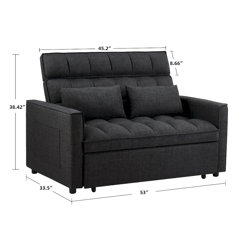 Canapé-lit convertible en tissu capitonné inclinable, longueur 76,5 po